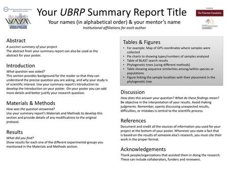 Your UBRP Summary Report Title