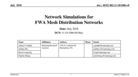 Network Simulations for FWA Mesh Distribution Networks