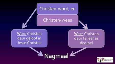 Nagmaal Christen-word, en Christen-wees