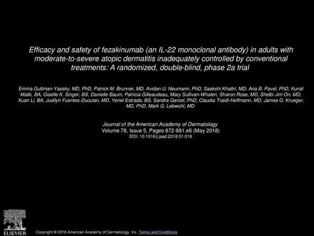 Efficacy and safety of fezakinumab (an IL-22 monoclonal antibody) in adults with moderate-to-severe atopic dermatitis inadequately controlled by conventional.