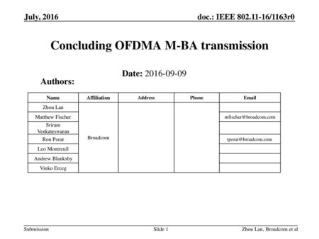 Concluding OFDMA M-BA transmission