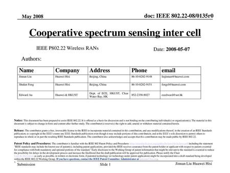 Cooperative spectrum sensing inter cell