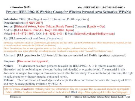  Project: IEEE P802.15 Working Group for Wireless Personal Area Networks (WPANs) Submission Title: [Handling of non-ULI frame and Profile.