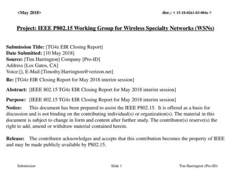 <month year> doc.: IEEE < e> <May 2018>