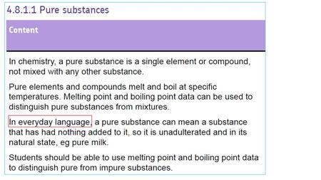 Chemistry definition of PURE NOT PURE How do you know if something is pure? If an element or a compound is pure and not a mixture then it will melt.