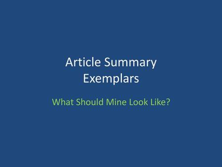 Article Summary Exemplars