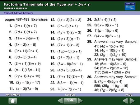 Factoring Trinomials of the Type ax2 + bx + c