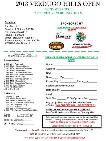 2013 VERDUGO HILLS OPEN SEPTEMBER 21ST 2 ROUNDS AT VERDUGO HILLS