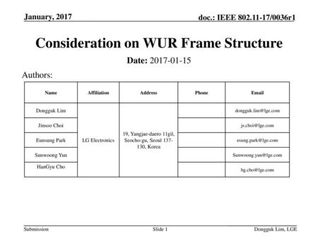 Consideration on WUR Frame Structure