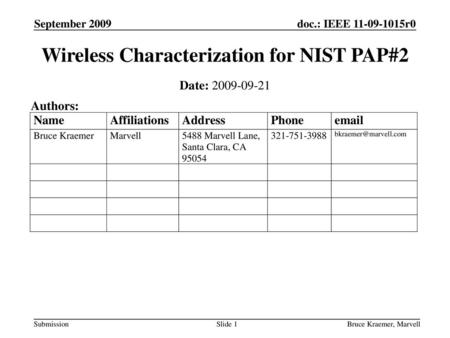 Wireless Characterization for NIST PAP#2