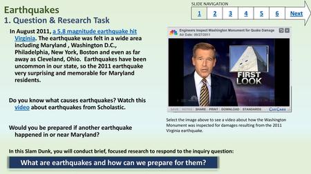 Earthquakes 1. Question & Research Task