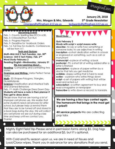 Mrs. Morgan & Mrs. Edwards 5th Grade Newsletter