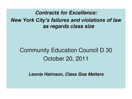 Community Education Council D 30 October 20, 2011