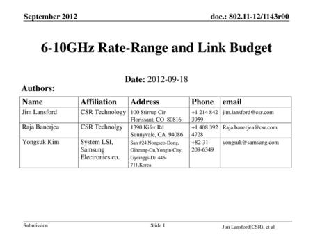 6-10GHz Rate-Range and Link Budget