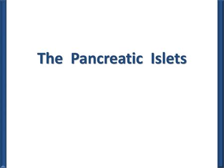 The Pancreatic Islets.