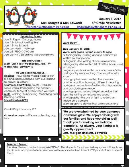 Mrs. Morgan & Mrs. Edwards 5th Grade Newsletter