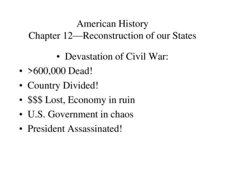 American History Chapter 12—Reconstruction of our States