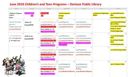 June 2018 Children’s and Teen Programs – Denison Public Library