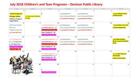 July 2018 Children’s and Teen Programs – Denison Public Library