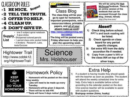 Science Mrs. Holshouser Extra Help Homework Policy Class Blog Absent?