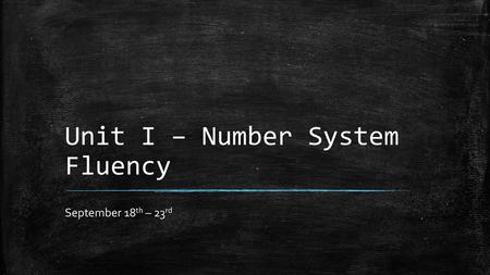 Unit I – Number System Fluency