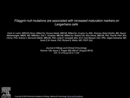 Filaggrin-null mutations are associated with increased maturation markers on Langerhans cells  Claire S. Leitch, MBChB (Hons), MMed Sci, Eenass Natafji,