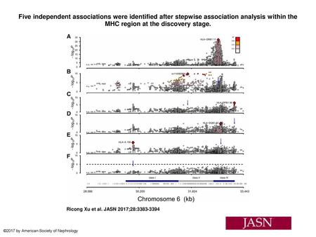 Five independent associations were identified after stepwise association analysis within the MHC region at the discovery stage. Five independent associations.