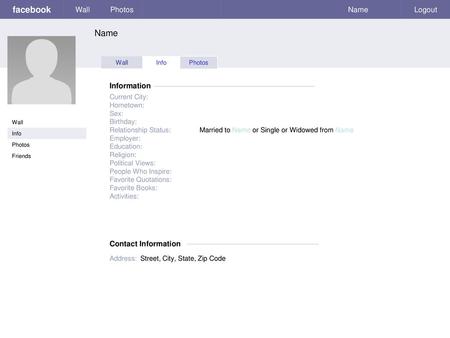 facebook Name Wall Photos Name Logout Information