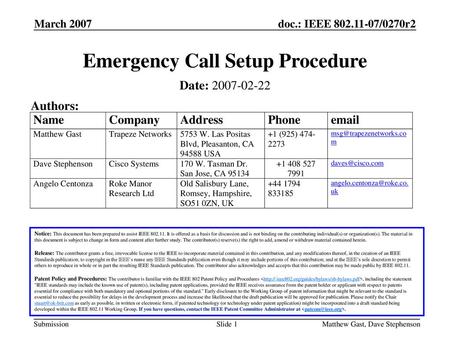 Emergency Call Setup Procedure