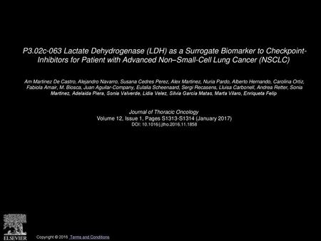 P3.02c-063 Lactate Dehydrogenase (LDH) as a Surrogate Biomarker to Checkpoint- Inhibitors for Patient with Advanced Non–Small-Cell Lung Cancer (NSCLC) 