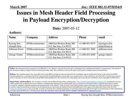 March 2007 doc.: IEEE /0354r0 March 2007