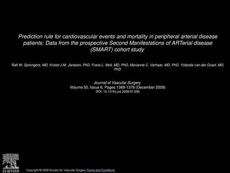 Prediction rule for cardiovascular events and mortality in peripheral arterial disease patients: Data from the prospective Second Manifestations of ARTerial.