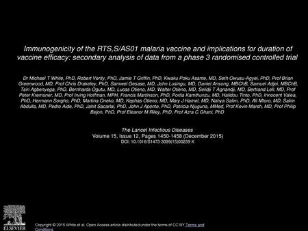 Immunogenicity of the RTS,S/AS01 malaria vaccine and implications for duration of vaccine efficacy: secondary analysis of data from a phase 3 randomised.