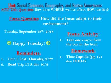 Unit: Social Sciences, Geography, and Native Americans