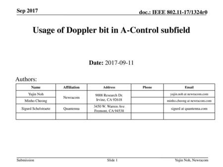 Usage of Doppler bit in A-Control subfield