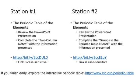 Station #1 Station #2 The Periodic Table of the Elements