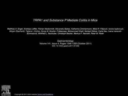 TRPA1 and Substance P Mediate Colitis in Mice