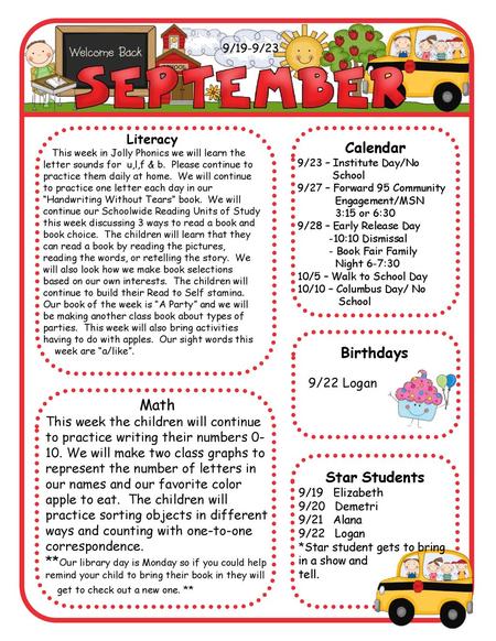 Calendar Birthdays Math Star Students Literacy