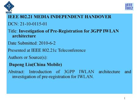 IEEE MEDIA INDEPENDENT HANDOVER DCN: