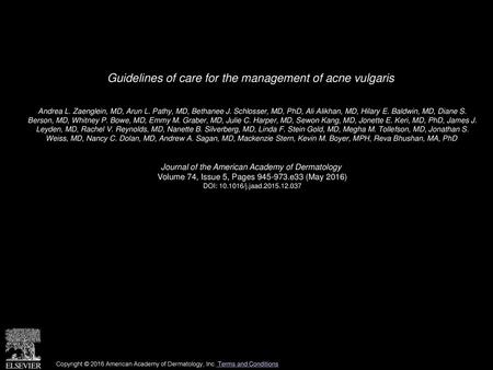 Guidelines of care for the management of acne vulgaris