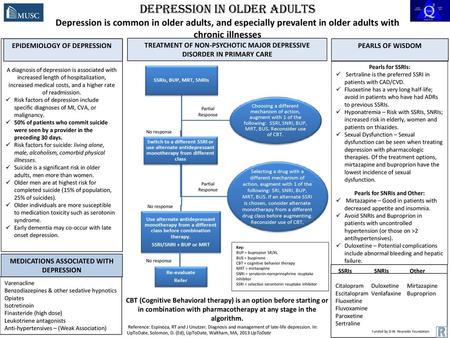 Depression in Older Adults Depression is common in older adults, and especially prevalent in older adults with chronic illnesses EPIDEMIOLOGY OF DEPRESSION.