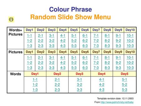 Colour Phrase Random Slide Show Menu