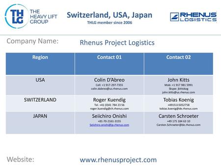 Switzerland, USA, Japan THLG member since 2006