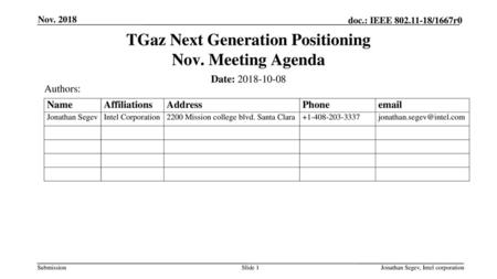 TGaz Next Generation Positioning Nov. Meeting Agenda