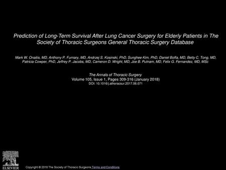 Prediction of Long-Term Survival After Lung Cancer Surgery for Elderly Patients in The Society of Thoracic Surgeons General Thoracic Surgery Database 