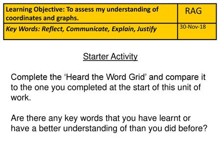 RAG Key Words: Reflect, Communicate, Explain, Justify 30-Nov-18