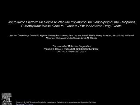 Microfluidic Platform for Single Nucleotide Polymorphism Genotyping of the Thiopurine S-Methyltransferase Gene to Evaluate Risk for Adverse Drug Events 