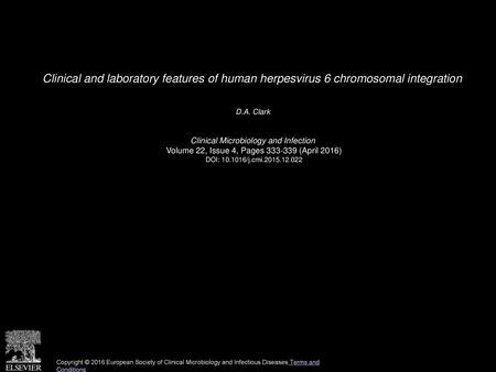 D.A. Clark  Clinical Microbiology and Infection 