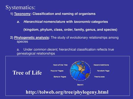 Systematics: Tree of Life