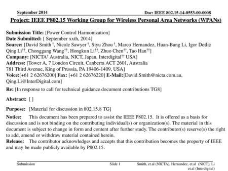 <month year> <doc.: IEEE doc> September 2014